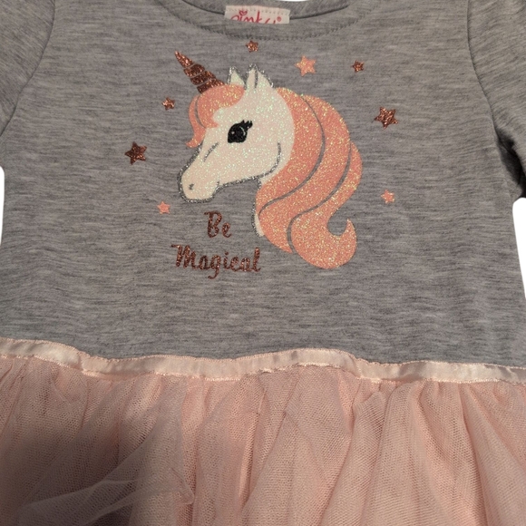 Pink and Gray Unicorn Kids Dress - Picture 2 of 2